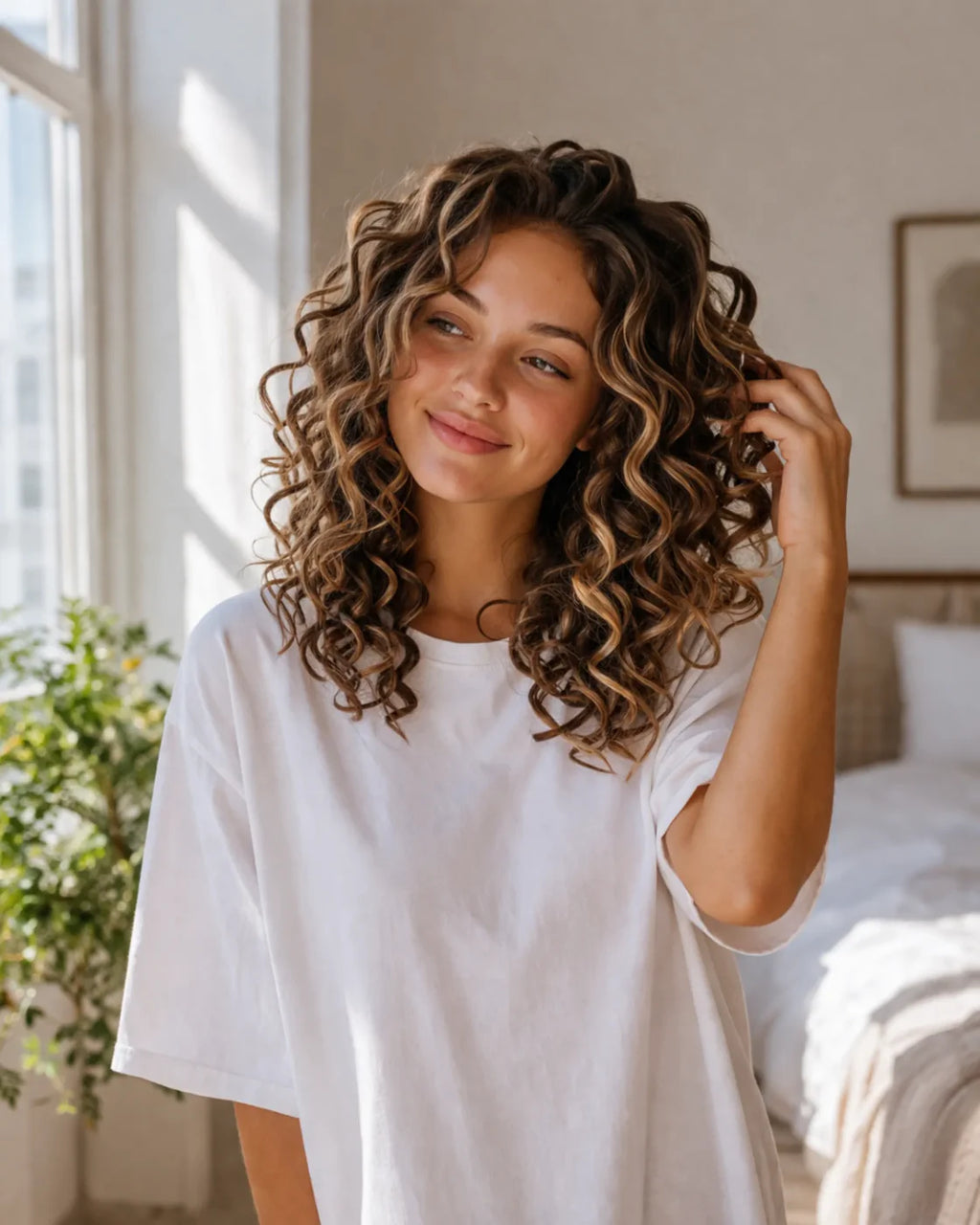 Portrait showing heatless curls created by Liora Overnight Curl Set